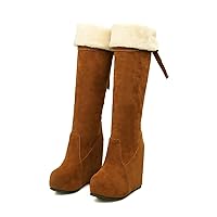 Women's Suede Snow Boots Over Knee Boots Platform Thigh High Boots Chunky Heel Round Toe Winter Warm Shoes