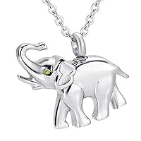 weikui Urn Necklaces August Birthstone Memorial Ash Pendant Stainless Steel Keepsake Cremation Ashes Jewelry Cute Elephant