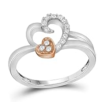 The Diamond Deal 10kt White Gold Womens Round Diamond Double Heart Ring 1/6 Cttw