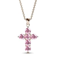 Pink Tourmaline Cross Pendant 0.99 ctw 14K Gold. Included 18 inches 14K Gold Chain.