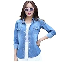 Autumn Long Sleeve Denim Blouses Women's Thin Shirt Water Washed Jeans Large Sizes Casual Tops