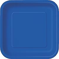 Unique 31495EU Eco-Friendly Square Paper Plates-18 cm-Royal Blue Colour-16 Count (Pack of 1), Pack of 16