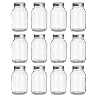 North Mountain Supply 32 Ounce Quart Glass Regular Mouth Mason Canning Jars - With Silver Safety Button Lids - Case of 12