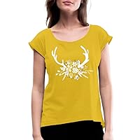 Spring Deer Antlers Women's Roll Cuff T-Shirt