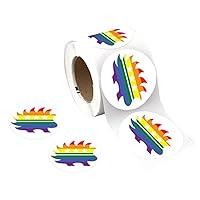 LGBTQ+ Gay Pride - Round Libertarian Rainbow Striped Porcupine Stickers - for Labels, Party Stickers Envelopes, Posters and More! - 1 Roll