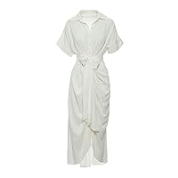 XJYIOEWT Long Spring Dresses for Women 2024 Plus Size, Lapel Mid Length Shirt Dress Dress Short Sleeve Single Breasted