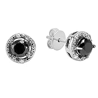 Dazzlingrock Collection 0.60 Carat (ctw) Ladies Round Black and White Diamond Stud Earrings, Sterling Silver