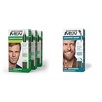 Just For Men Shampoo-In Hair Color, Medium Brown, Pack of 3 and Mustache & Beard, Medium Brown, Pack of 1
