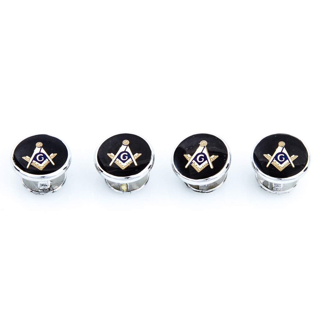 MRCUFF Freemason Masonic Mason Crystal Silver Tone Cufflinks and Studs Tuxedo Set in a Presentation Gift Box & Polishing Cloth