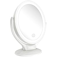 Aesfee LED Lighted Makeup Vanity Mirror Rechargeable,1x/7x Magnification Double Sided 360° Swivel Magnifying Mirror with Dimmable Touch Screen, Portable Tabletop Illuminated Mirrors