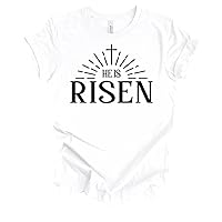 Womens Christian Tshirt He is Risen Sunburst Rays Tee Matt 28:6 Short Sleeve T-Shirt