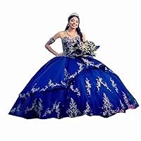 2024 Gold Embroidered Ball Gown Satin Tulle Quinceanera Evening Dresses Charro Mexican Detachable Sleeves
