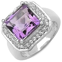 4.91 Carat Genuine Amethyst & White Topaz .925 Sterling Silver Ring