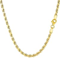 10K SOLID Yellow Gold 3.5mm Thick Shiny Diamond-Cut Solid Rope Chain Necklace for Pendants and Charms and Bracelet with Lobster-Claw Clasp Mens and women’s Rope Chains (7