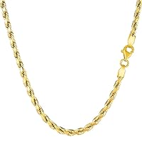 14k SOLID Yellow Gold 3.5mm Shiny Diamond-Cut Royal Solid Rope Chain Necklace for Pendants and Charms with Lobster-Claw Clasp (18