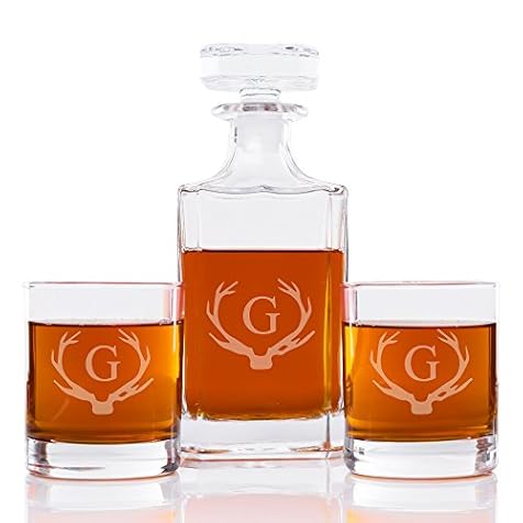 Abby Smith Antler Initial Whiskey Decanter and Rocks Glass Set, Letter G