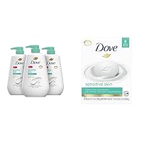 Dove Body Wash with Pump Sensitive Skin 3 Count Beauty Bar More Moisturizing Than Bar Soap for Softer Skin (Pack of 8)