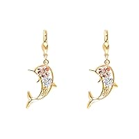 14k Yellow Gold White Gold and Rose Gold Hawaiian Flower Dolphin Lever Back Earrings Jewelry for Women