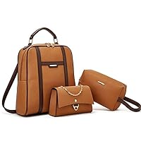 3-in-1 Vegan Leather Fashion Backpack Set with Laptop Compartment & Wristlet Brown