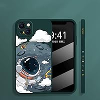 Cute Cartoon Astronaut Hand Lanyard Phone Case for iPhone 13 11 12 Pro Max XS X XR 8 7 Plus SE 2022 Liquid Silicone Soft Cover,Dark Green,for iPhone SE 2020(2022)