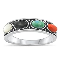Simulated Turquoise Beautiful Ring New .925 Sterling Silver Oxidized Bali Band Sizes 5-10