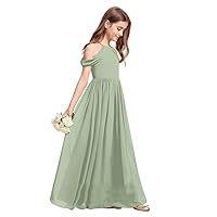 Off-Shoulder Junior Bridesmaid Dresses Long Chiffon Flower Girl Dress for Teen Girls Party Pageant Gowns Halter