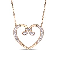 0.10 CT Round Cut Created Dimaond Lovely Heart Pendant Necklace 14k Rose Gold Over