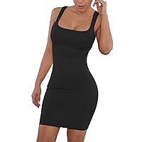 Women's Dresses Summer Dress Womens Sexy Party Form Fitting Square Neck Sleeveless Tank Dress(Black,Large