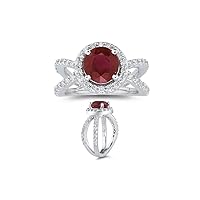 0.94 Ct Diamond & 2.25 Cts Ruby Ring in 14K White Gold