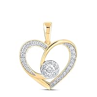 The Diamond Deal 10kt Yellow Gold Womens Round Diamond Heart Pendant 3/8 Cttw