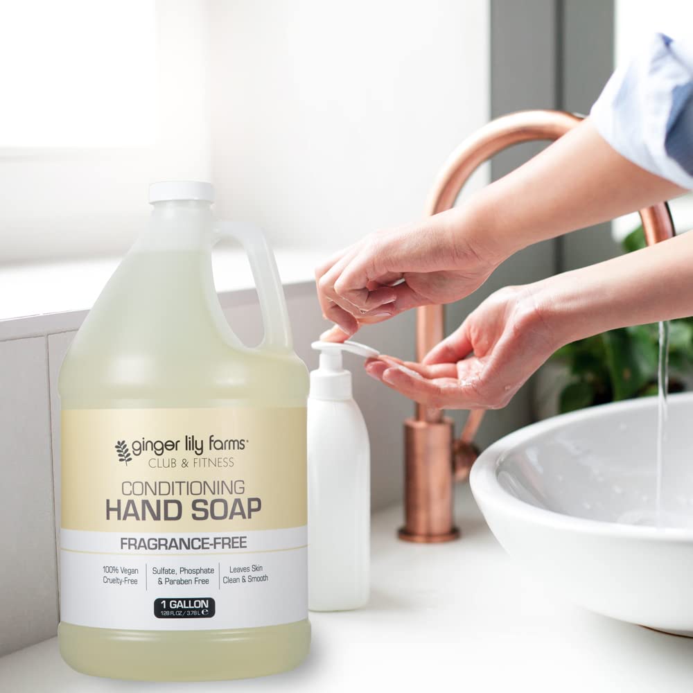 Ginger Lily Farms Club & Fitness Conditioning Liquid Hand Soap Refill, 100% Vegan & Cruelty-Free, Fragrance Free, 1 Gallon (128 fl oz)
