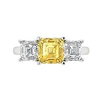 3.25ct Sq Emerald cut 3 stone Solitaire Natural Yellow Citrine Proposal Wedding Anniversary Bridal Ring 18K White Gold