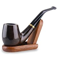 Joyoldelf Tobacco Pipe, Handmade Ebony Smoking pipe for Beginners - Pipe Stand and Pouch Included