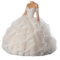 Women's Crystal Quinceanera Dresses Sweet 16 Dress with Detachable Short Sleeves