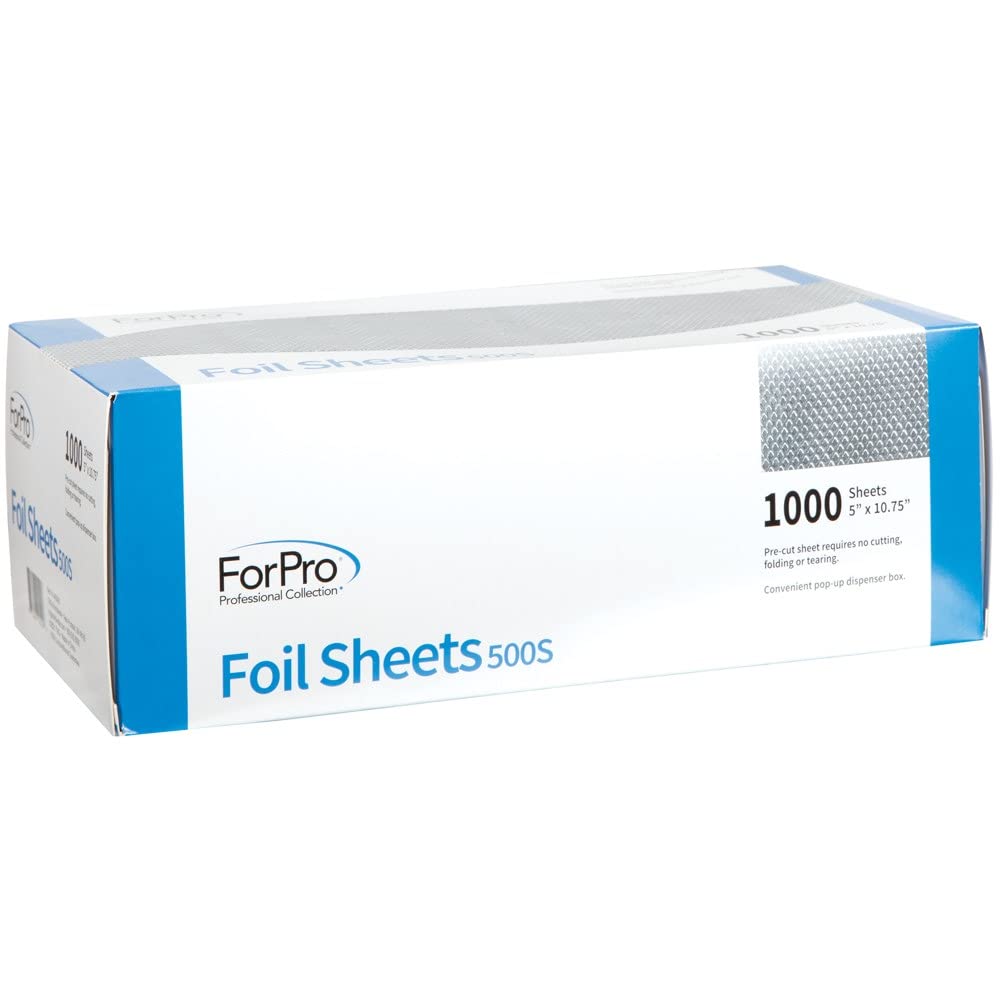 ForPro Embossed Foil Sheets 500S, Aluminum Foil, Pop-Up Foil Dispenser, Hair Foils for Color Application and Highlighting Services, Food Safe, 5” W x 10.75” L, 1000-Count