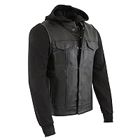 Milwaukee Leather LKM3714 Men's Black Club Style '2 in 1' Zipper Vest with Full Sleeve Hoodie and Quick Draw Pocket - X-Large