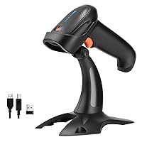Tera Barcode Scanner Wireless 1D 2D QR with Stand: Battery Level Indicator 3 in 1 Works with Bluetooth 2.4G Wireless USB Wired Handheld Bar Code Reader with Vibration Alert HW0002 Black