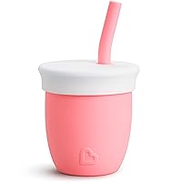 Munchkin C’est Silicone! Open Training Cup with Straw for Babies and Toddlers 6 Months+, 4 Ounce, 1 Pack, Coral