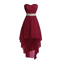 Short Sweetheart Ruched Chiffon Prom Homecoming Dress High Low Formal Party Ball Gown Burgundy 20W