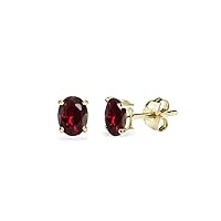 Sterling Silver Synthetic Ruby Oval-Cut Solitaire Stud Earrings for Women Teens & Girls