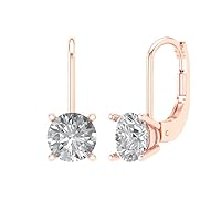 2 ct Brilliant Round Cut Drop Dangle Clear Simulated Diamond 14k Rose Solid Gold Earrings Lever Back