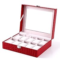 Red Watch Box PU Leather Case Holder Organizer Storage Box for Quartz Watches Jewelry Boxes Display Gift (Color : D, Size : 10 Slot)
