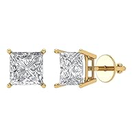 1.9ct Princess Cut Solitaire White Created Sapphire Unisex Stud Earrings 14k Yellow Gold Screw Back conflict free Jewelry