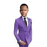 Boy Tuxedo Suits Double Breated Wedding (Jacket+Pants) Dinner Party Performance