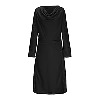 Women Ruched Cowl Neck Tunci Dress Casual Long Sleeve Button Side Decoration Swing Dress Fall Solid Kaftan Mid Dress