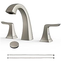 Bathroom Faucets, Brushed Nickel Bathroom Faucet for Sink 3 Hole - 2 Handles Bathroom Sink Faucet with Pop Up Drain Assembly and 2 Water Supply Lines Faucets for RV Bath Vanity