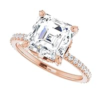 14K Solid Rose Gold Handmade Engagement Ring 3 CT Asscher Cut Moissanite Diamond Solitaire Wedding/Bridal Ring for Woman/Her Best Ring
