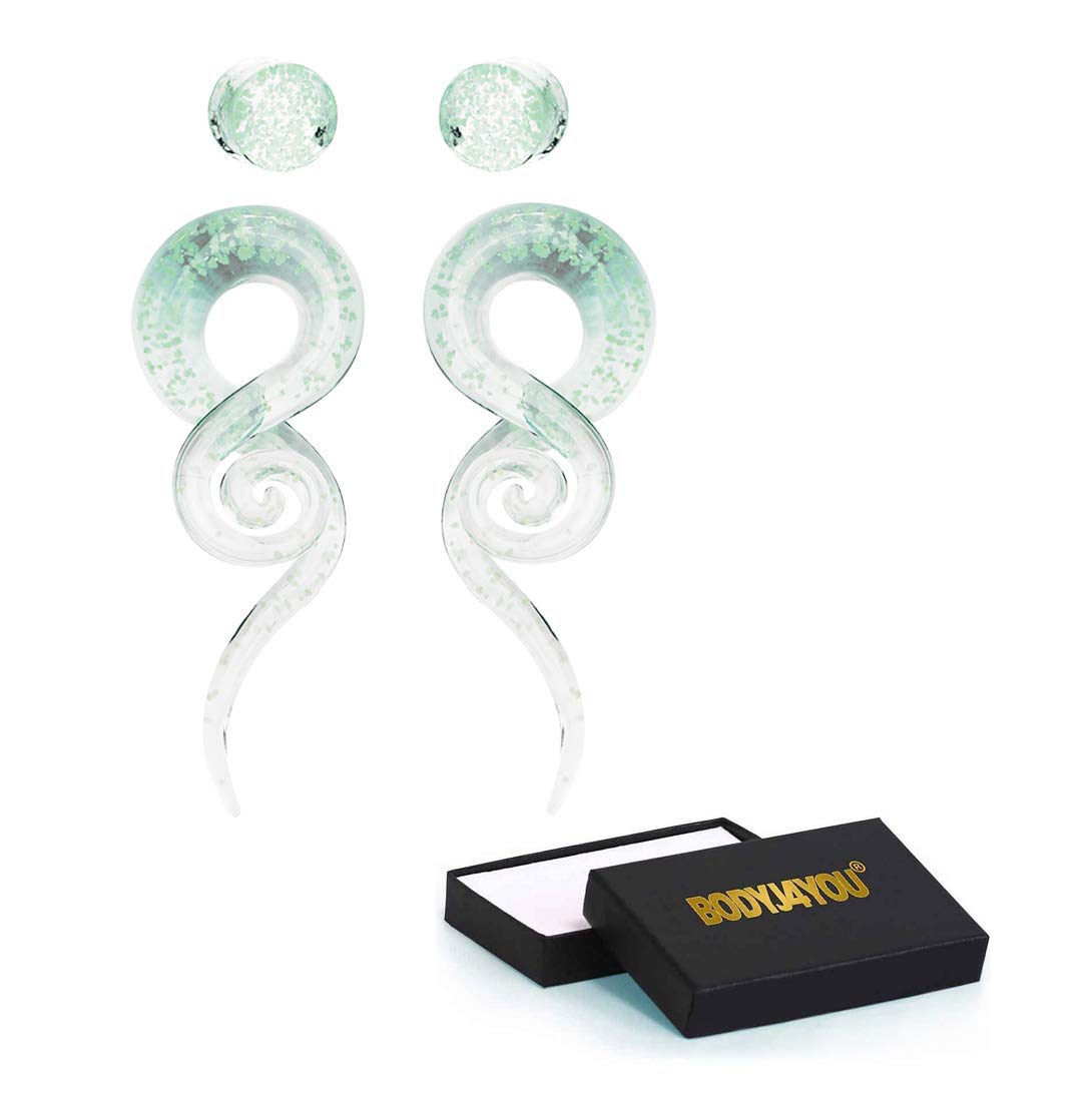 BodyJ4You 4PC Glass Ear Tapers Plugs 4G-14mm Green Glow Dark Handmade Gauges Piercing Jewelry Set