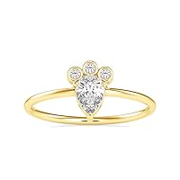 Certified Engagement Ring Studed With 0.038 Ct Round Natural & 0.35 Ct Pear Moissanite Diamond In 10K White/Yellow/Rose Gold For Women Engagement Jewelry