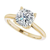 10K Solid Yellow Gold Handmde Engagement Ring 3.0 CT Cushion Cut Moissanite Diamond Solitaire Wedding/Bridal Rings for Womens/Her Propose Gift